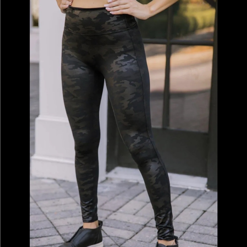 Spanx Camo Faux Leather Black Leggings